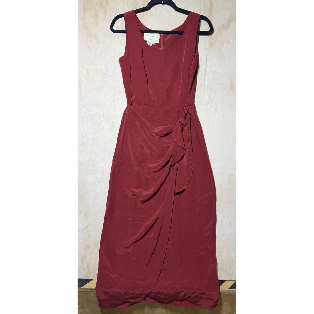 Spenser Jeremy Silk Dress Women's 6 Red Midi Wrap Cocktail Wedding Guest Formal